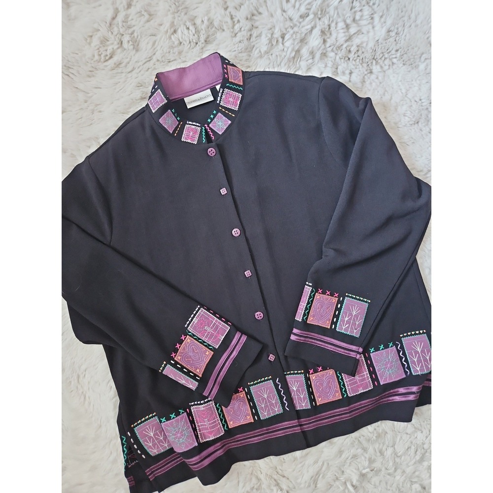 Draper's & Damon's Embroidered Patchwork Long Sleeve Button Down Shirt‎ 1X Black